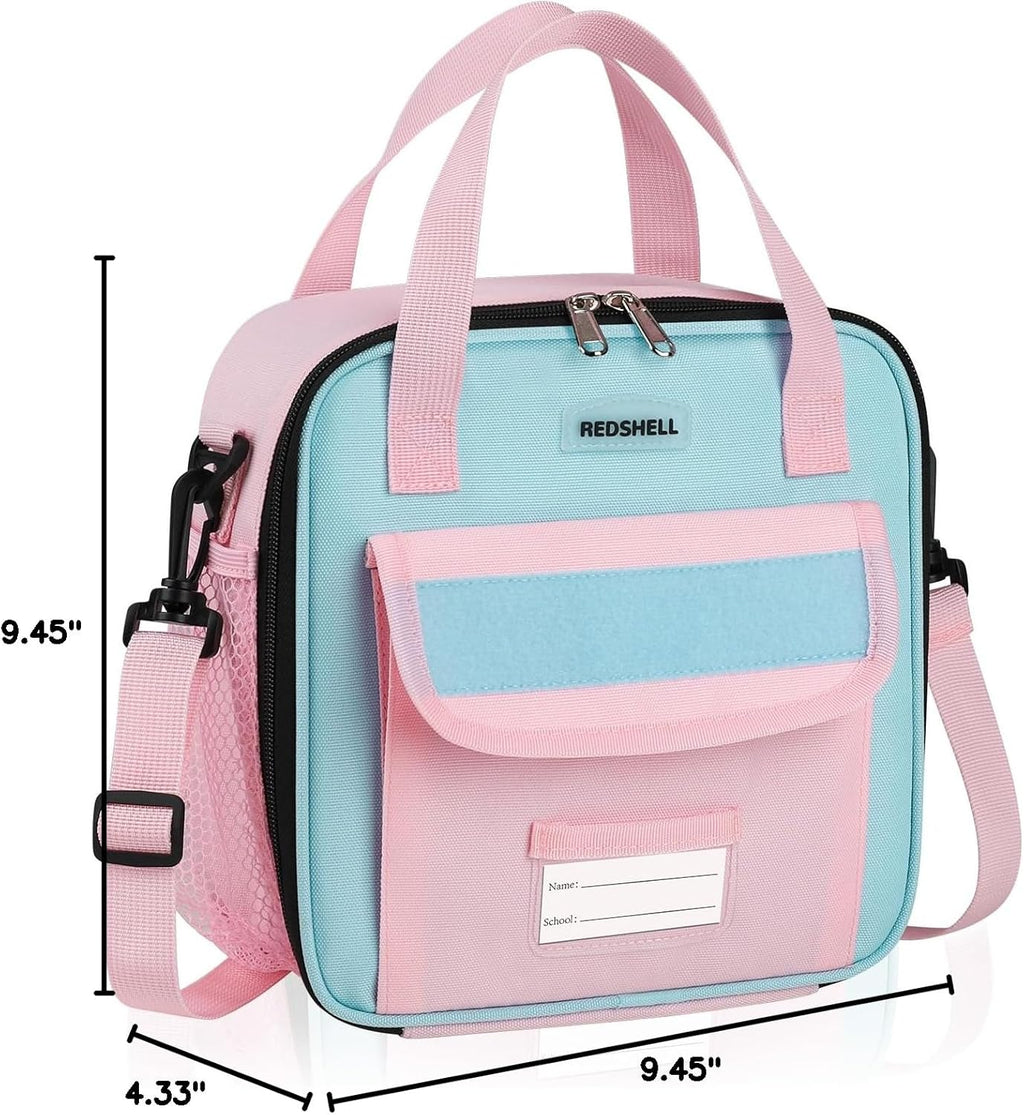 Tactical Lunch Box Kids, Large Insulated Lunch Bag for Girls, Cooler Lunchbag, Square Toddler Lunchbox, Back to School Daycare Lunch Tote Pail with Water Bottle Holder Shoulder Strap, Pink