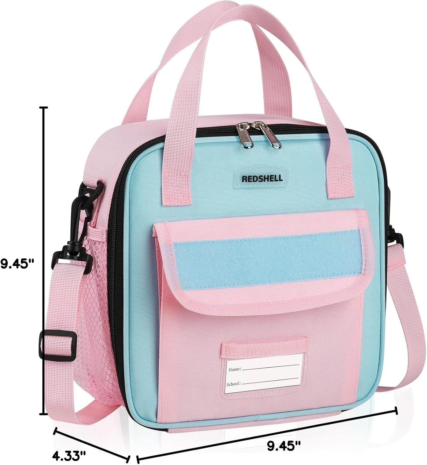 Tactical Lunch Box Kids, Large Insulated Lunch Bag for Girls, Cooler Lunchbag, Square Toddler Lunchbox, Back to School Daycare Lunch Tote Pail with Water Bottle Holder Shoulder Strap, Pink