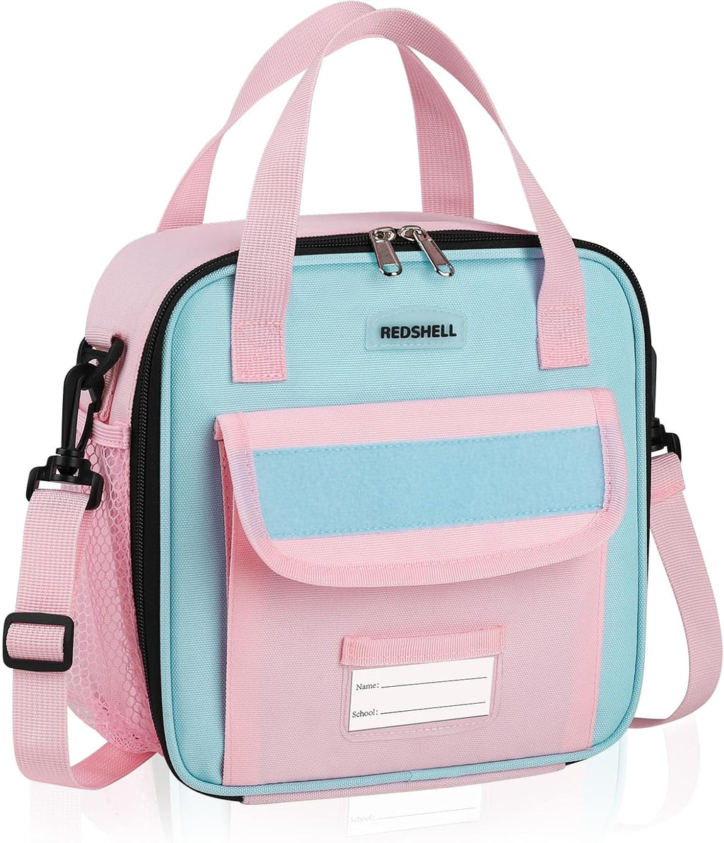Tactical Lunch Box Kids, Large Insulated Lunch Bag for Girls, Cooler Lunchbag, Square Toddler Lunchbox, Back to School Daycare Lunch Tote Pail with Water Bottle Holder Shoulder Strap, Pink