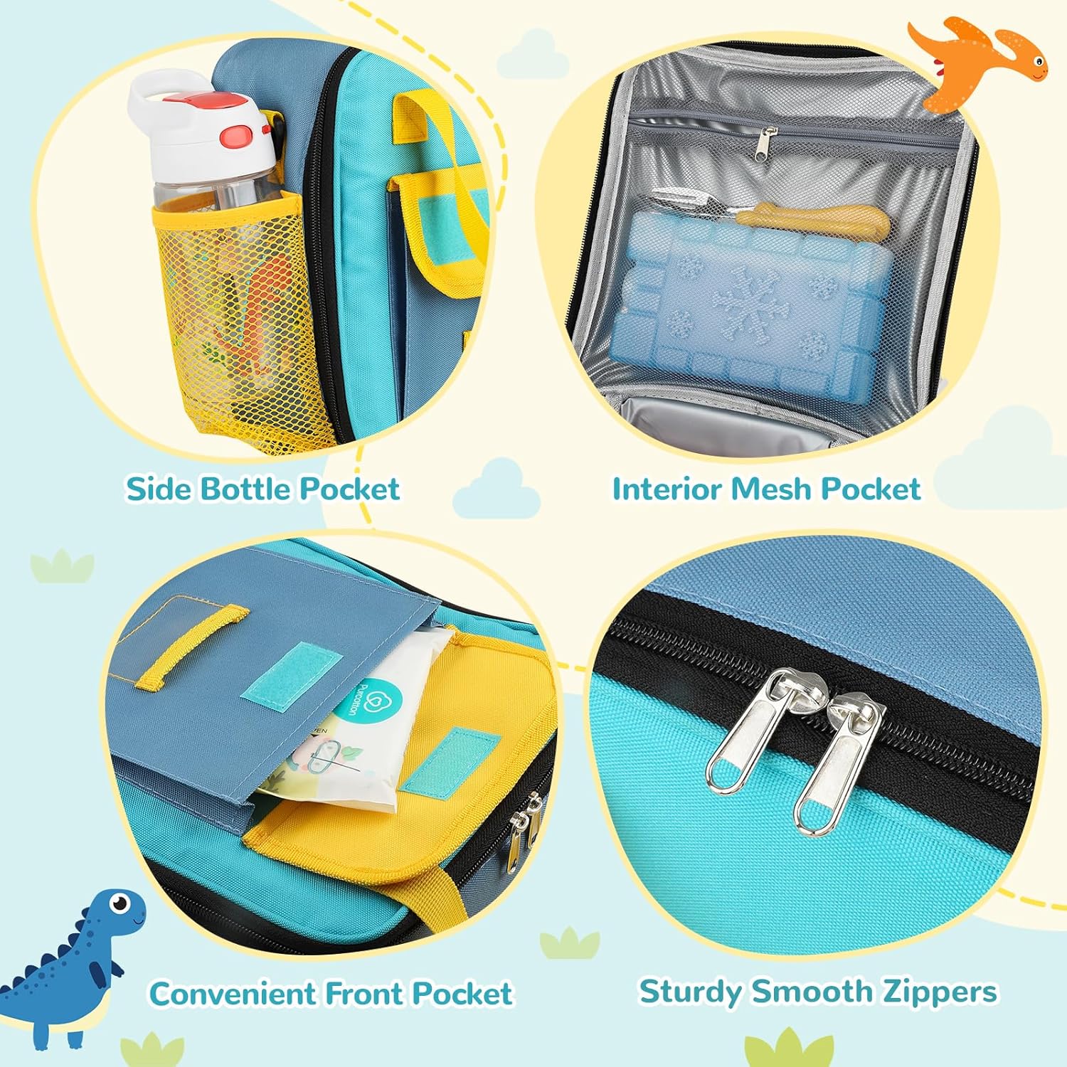 Tactical Lunch Box Kids, Large Insulated Lunch Bag for Boys Girls, Cooler Lunchbag, Square Toddler Lunchbox, School Daycare Lunch Tote Pail with Water Bottle Holder Shoulder Strap, Blue