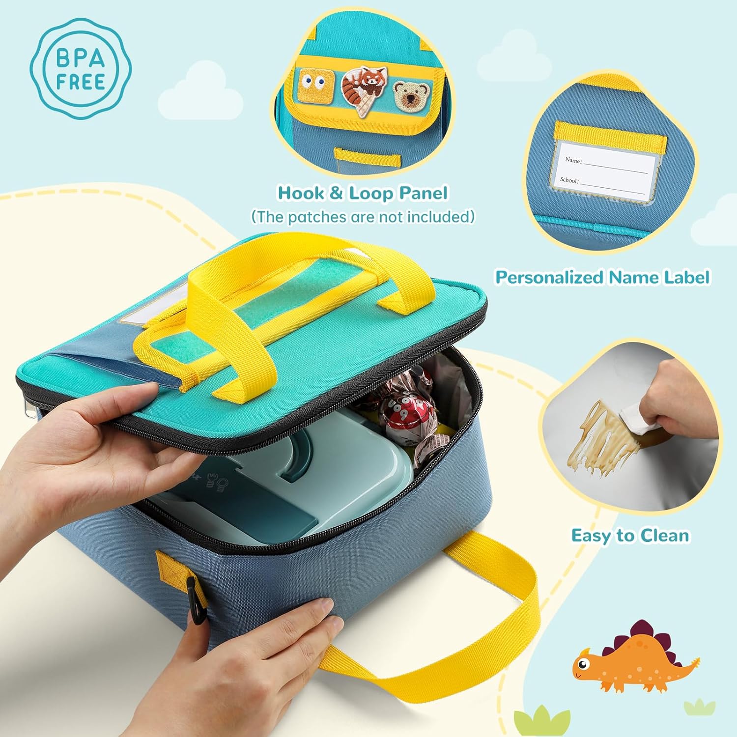Tactical Lunch Box Kids, Large Insulated Lunch Bag for Boys Girls, Cooler Lunchbag, Square Toddler Lunchbox, School Daycare Lunch Tote Pail with Water Bottle Holder Shoulder Strap, Blue