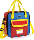 Tactical Lunch Box Kids, Large Insulated Lunch Bag for Boys Girls, Cooler Lunchbag, Square Toddler Lunchbox, School Daycare Lunch Tote Pail with Water Bottle Holder Shoulder Strap, Red Blue