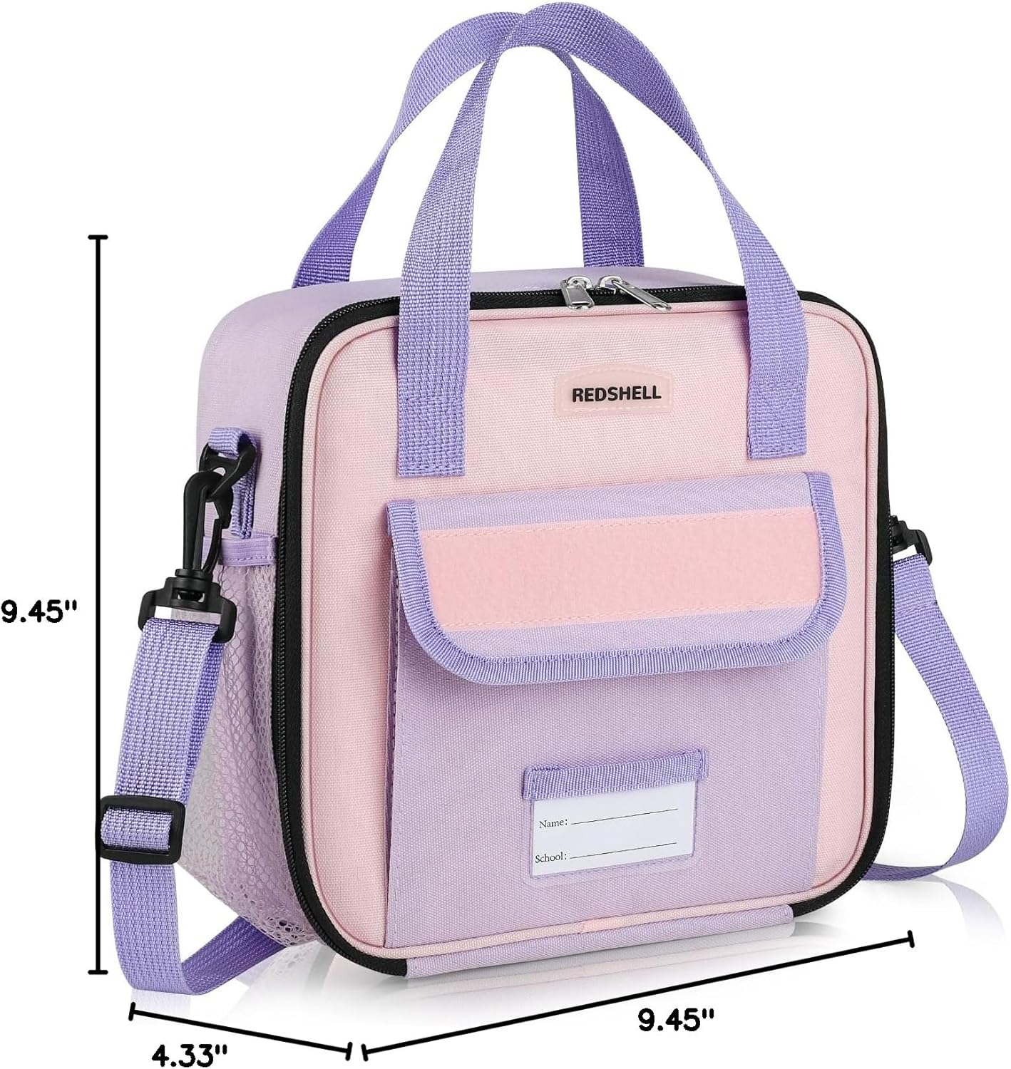 REDSHELL Tactical Lunch Box Kids, Large Insulated Lunch Bag for Girls, Cooler Lunchbag, Square Toddler Lunchbox, School Daycare Lunch Tote Pail with Water Bottle Holder Shoulder Strap, Purple