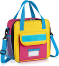 Tactical Lunch Box Kids, Large Insulated Lunch Bag for Girls, Cooler Lunchbag, Square Toddler Lunchbox, School Daycare Lunch Tote Pail with Water Bottle Holder Shoulder Strap, Pink Blue