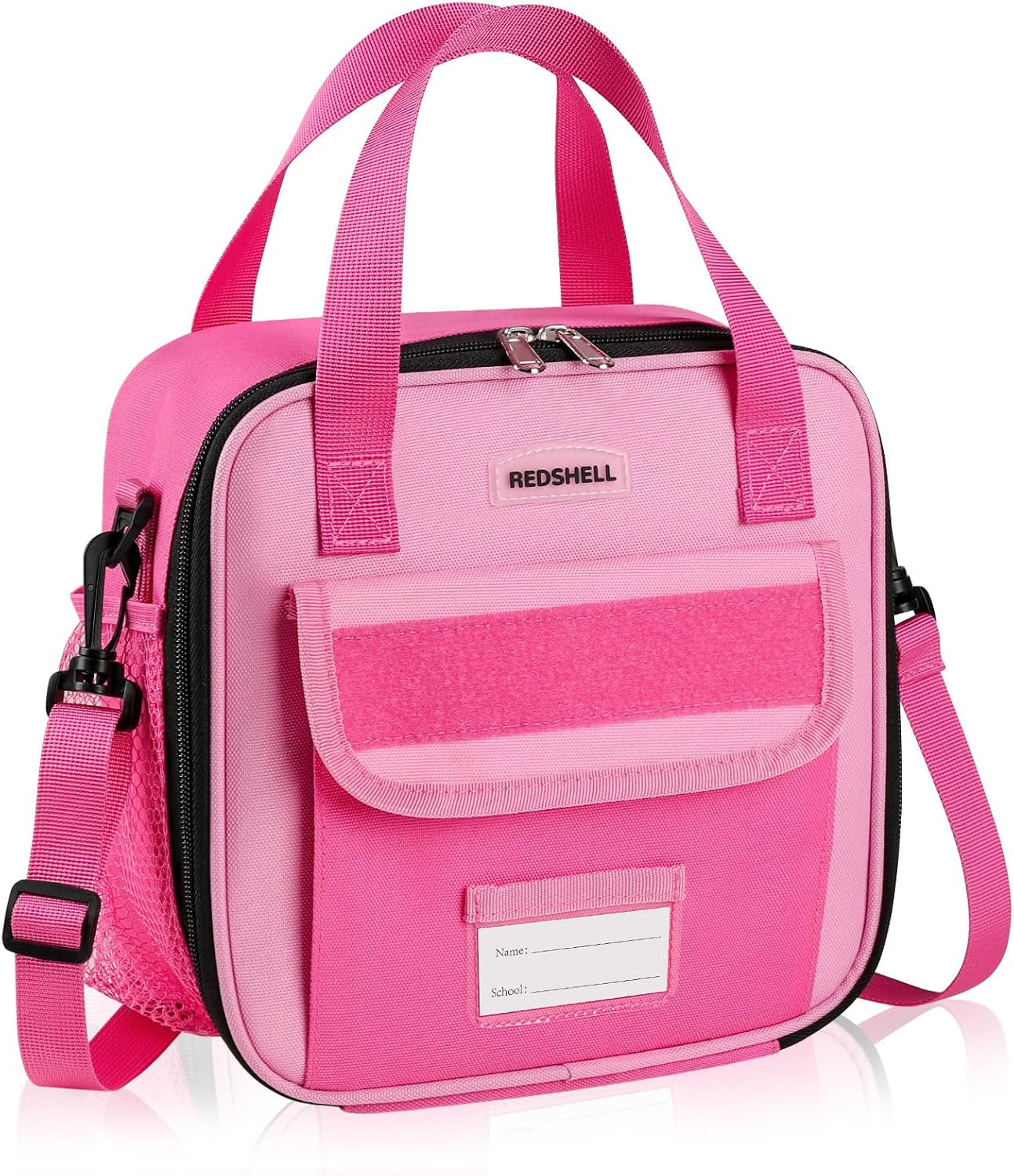 Tactical Lunch Box Kids, Large Insulated Lunch Bag for Girls, Cooler Lunchbag, Toddler Square Lunchbox, School Daycare Lunch Tote Pail with Water Bottle Holder Shoulder Strap, Rose Red