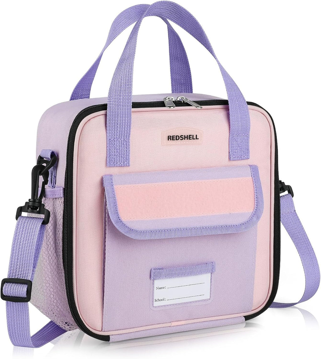 REDSHELL Tactical Lunch Box Kids, Large Insulated Lunch Bag for Girls, Cooler Lunchbag, Square Toddler Lunchbox, School Daycare Lunch Tote Pail with Water Bottle Holder Shoulder Strap, Purple
