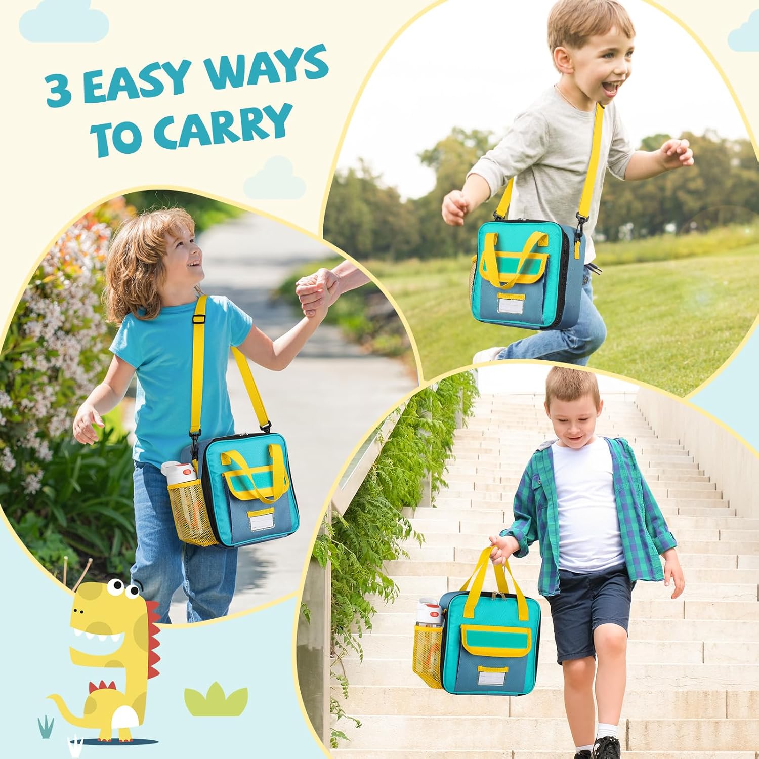 Tactical Lunch Box Kids, Large Insulated Lunch Bag for Boys Girls, Cooler Lunchbag, Square Toddler Lunchbox, School Daycare Lunch Tote Pail with Water Bottle Holder Shoulder Strap, Blue